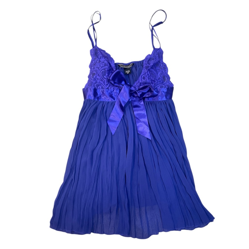 Victoria’s Secret Lace Babydoll Violet Purple Bow Mesh Flowy Lingerie Top Size S